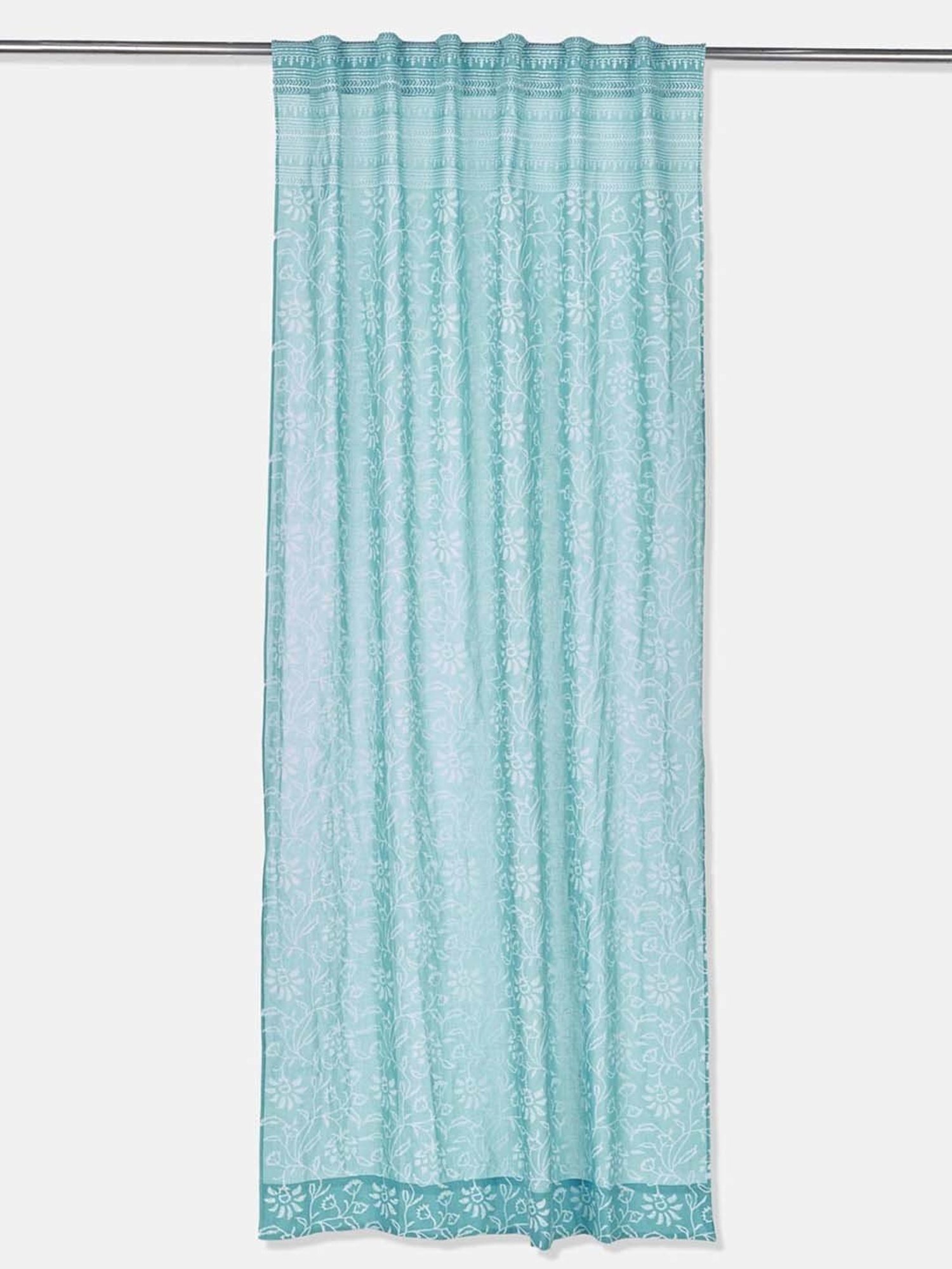 Fabindia Shyla Teal Cotton Blend Curtains