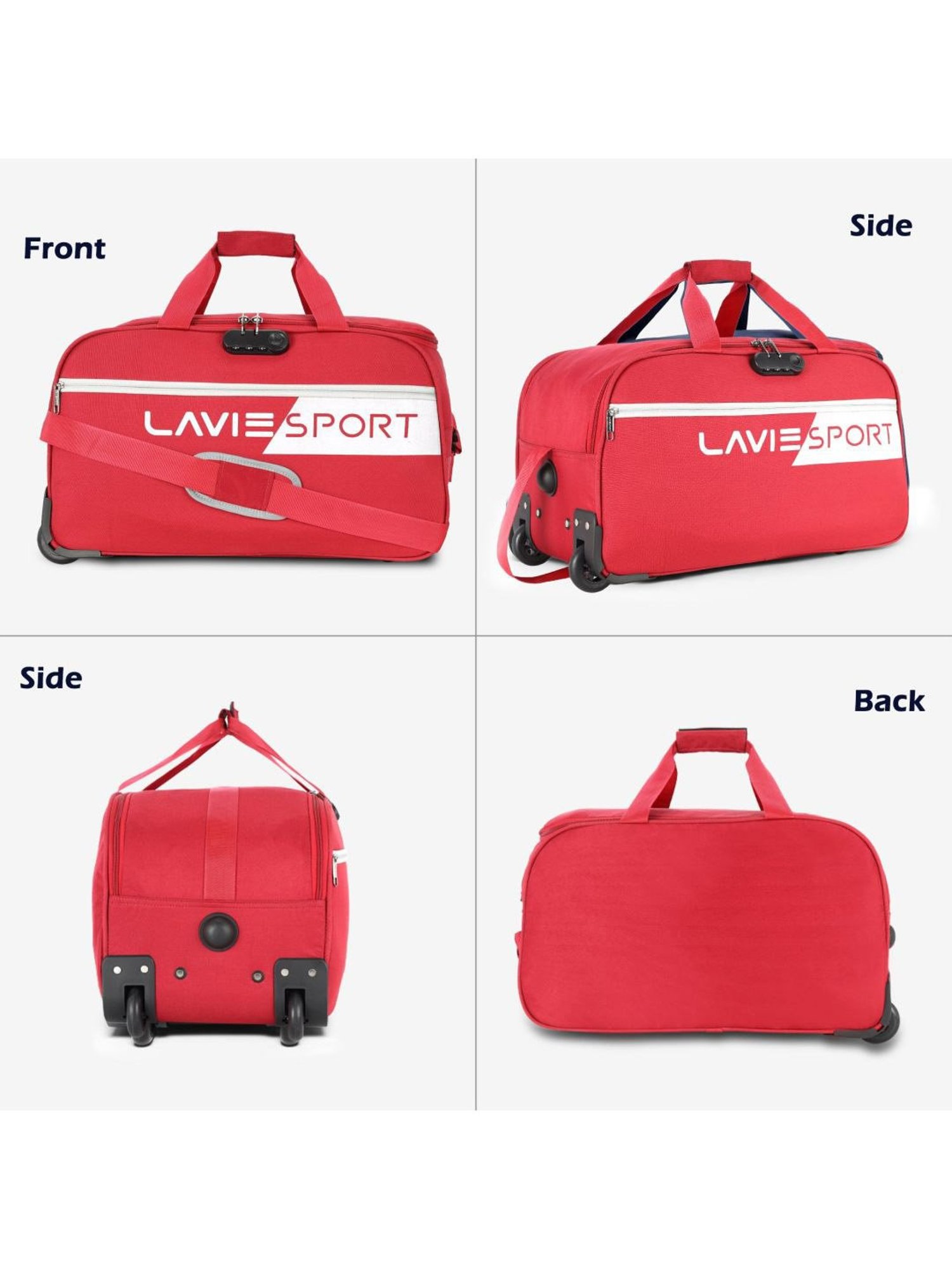 Lavie Sport 53 cms Camelot Wheel Duffle Bag With Combi Lock| Trolley Bag (Red)