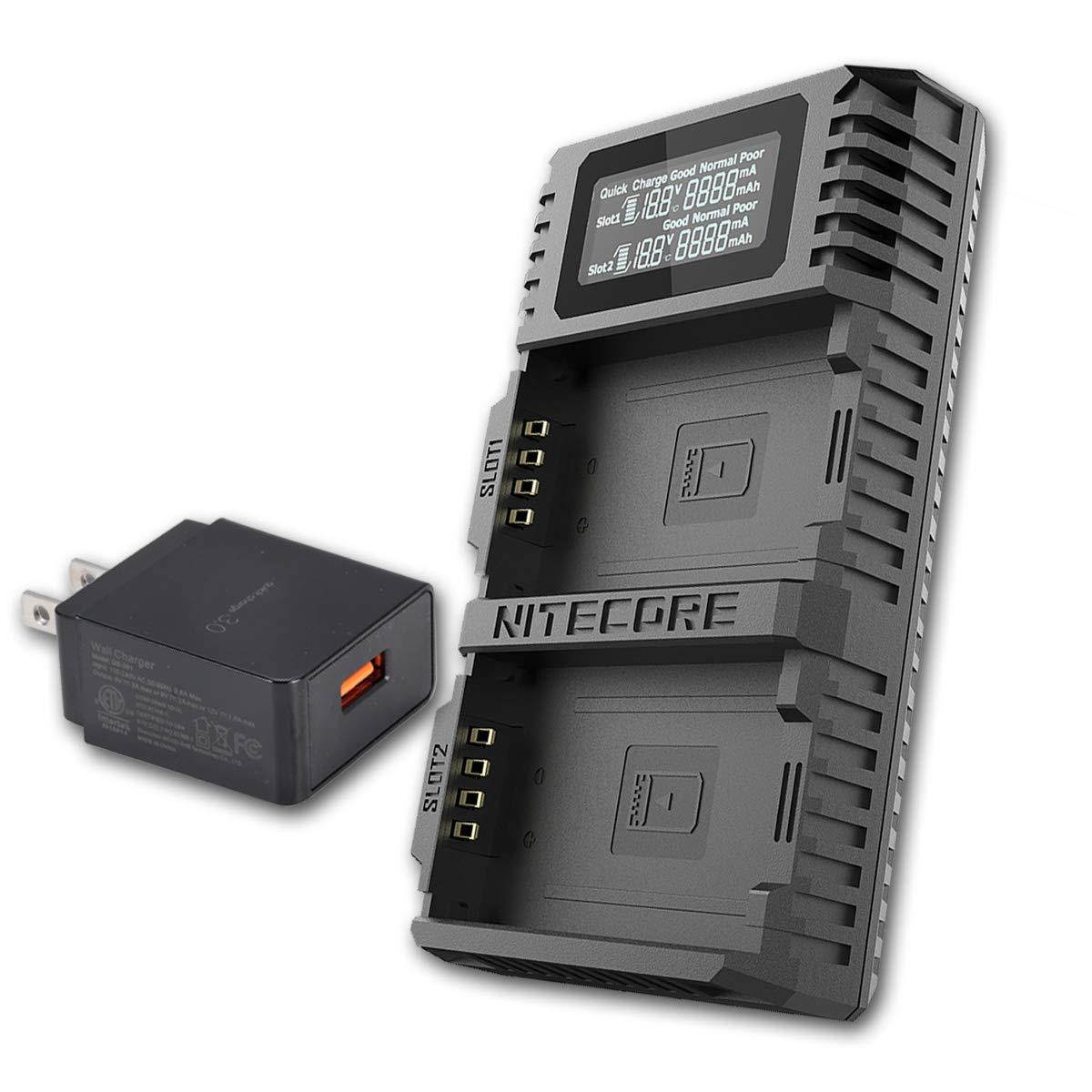 NITECORE ULM10 Pro Digital QuickCharge 2.0 USB Battery Charger Compatible with Leica BP-SCL5 Batteries & LumenTac QC3.0 Charging Adapter