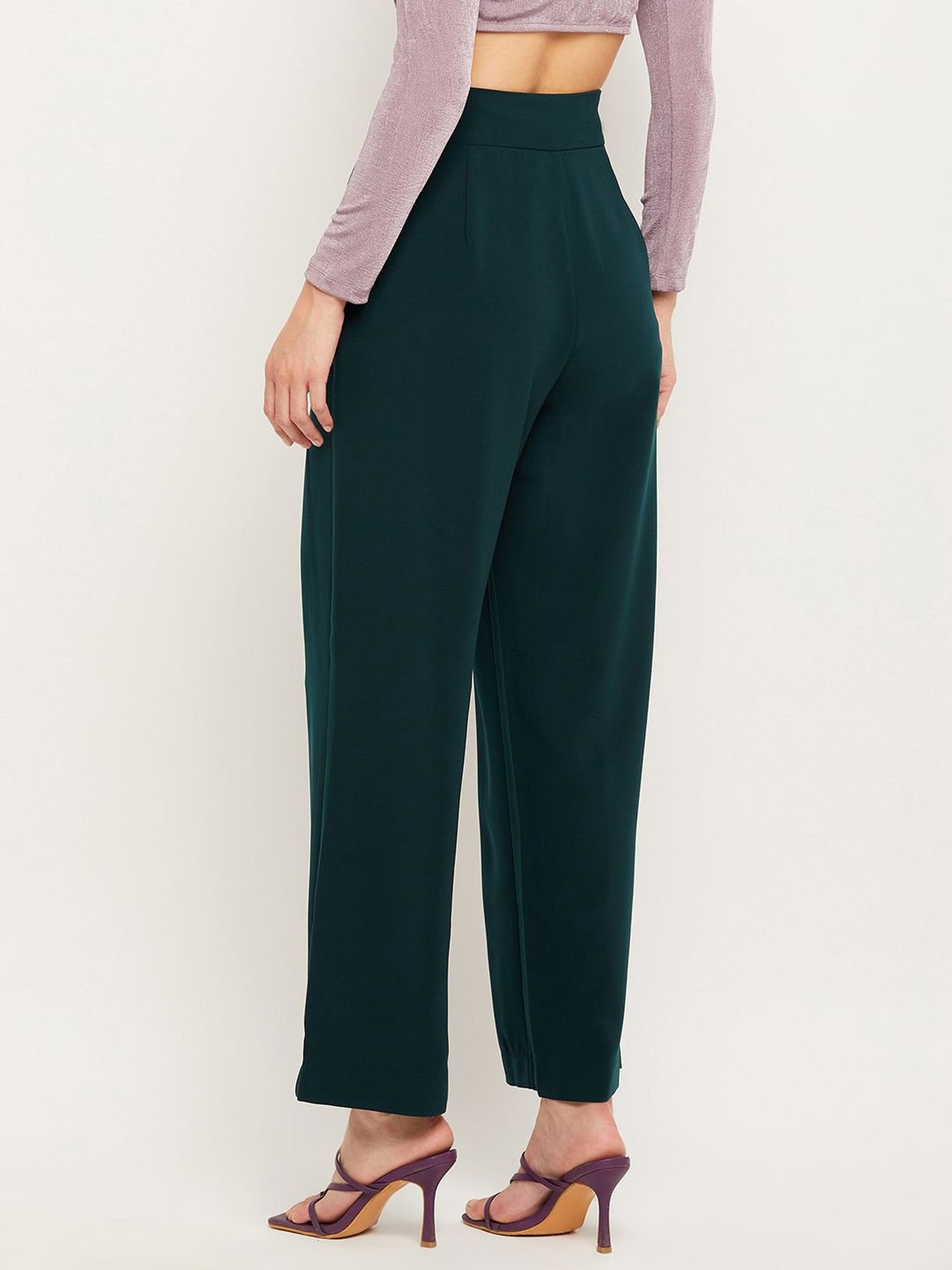 Camla Green Relaxed Fit Mid rise Trousers