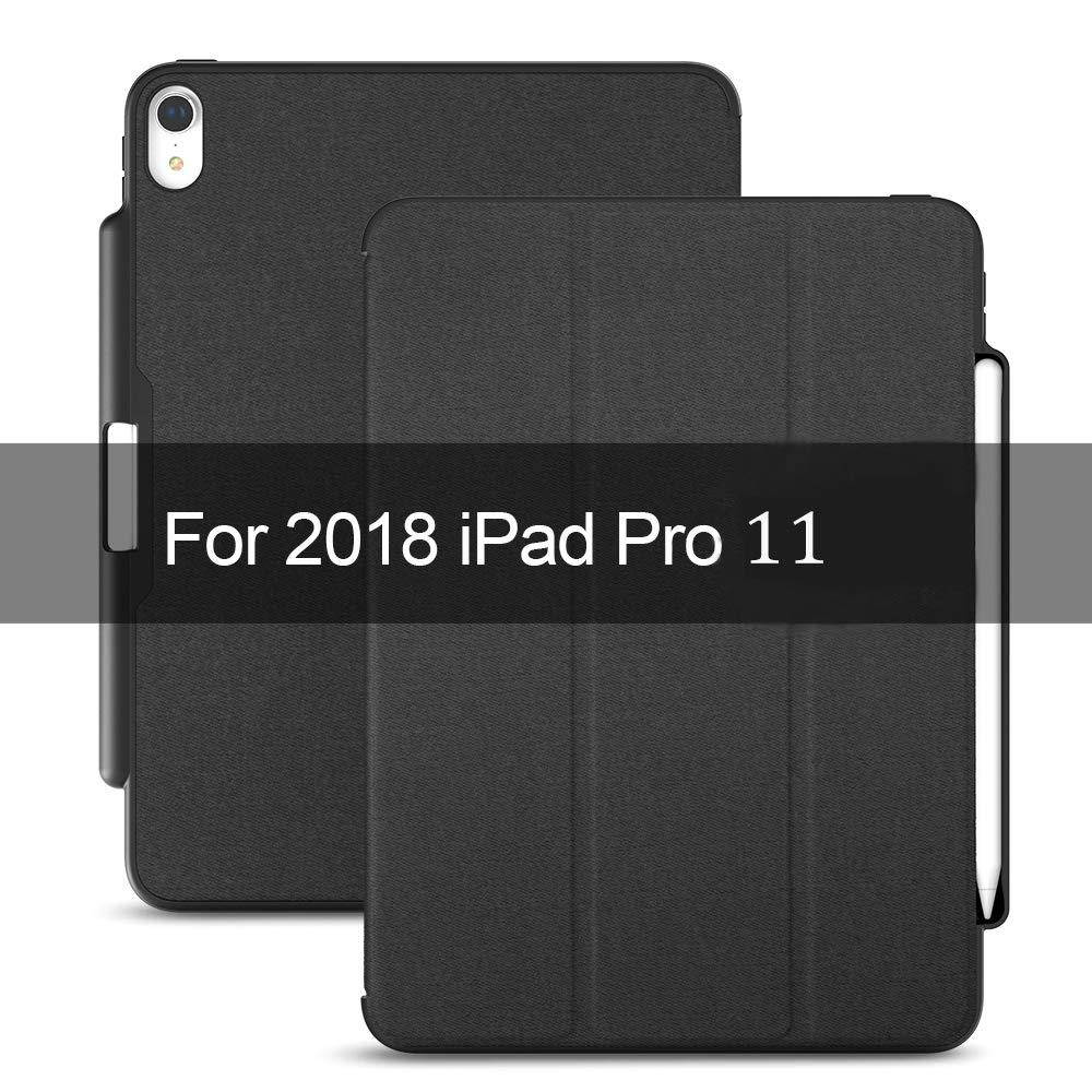 Maxace Case for iPad Pro 11" 2018, with Apple Pencil Holder, Slim Lightweight Trifold Stand Case + Auto Wake/Sleep Smart Cover for Apple iPad Pro 11 Inch 2018 Release - Black