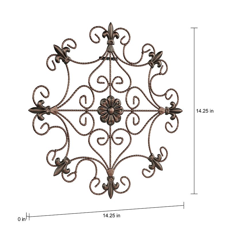 14.25" Square Open Edge Medallion Metal Wall Art Almost Black - Lavish Home