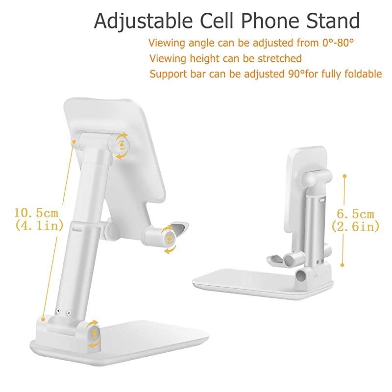 with Adjustable Cell Phone Stand, Fully Foldable Desktop Phone Holder Cradle Dock Holder,Tablet Stand for iPhone X Xr Xs max All Smart Phones and Tablets, iPad(White)