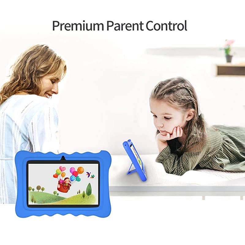 7 inch Kids Tablet with Dual Cameras, 2GB RAM 16GB ROM, Android 9.0 Tablets, WiFi Android Learning Tablet, IPS Full Display, Eye Protection & Parental Control Mode, Kid-Proof Case, Blue