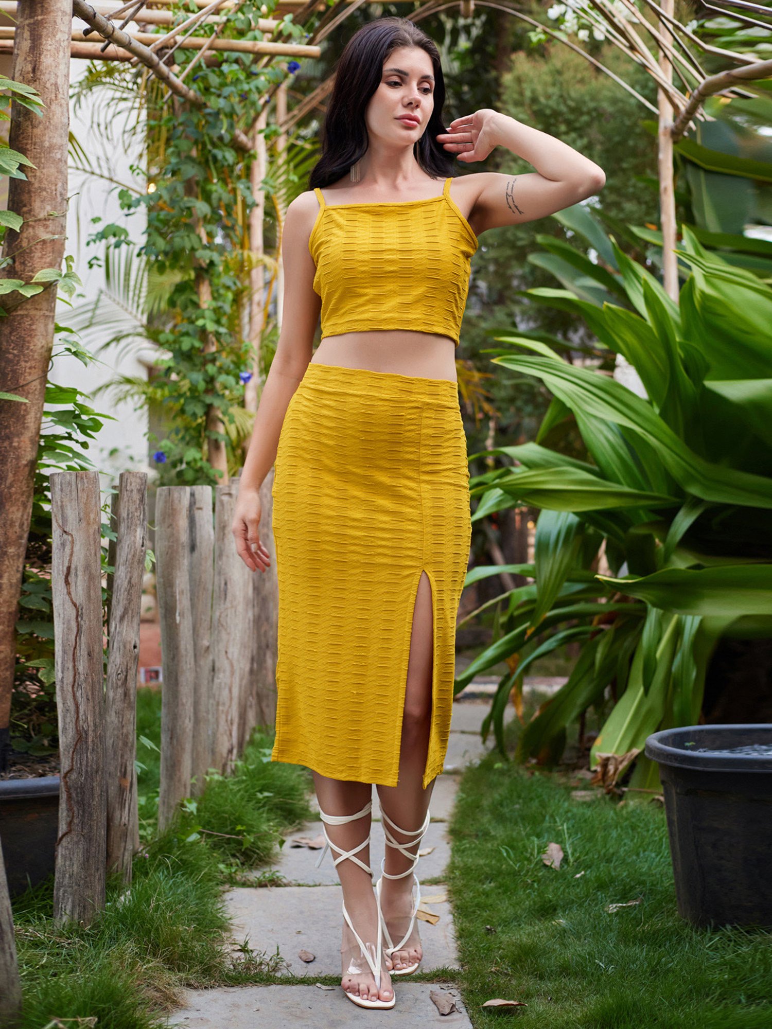 PURVAJA Yellow Midi Co-Ord Set