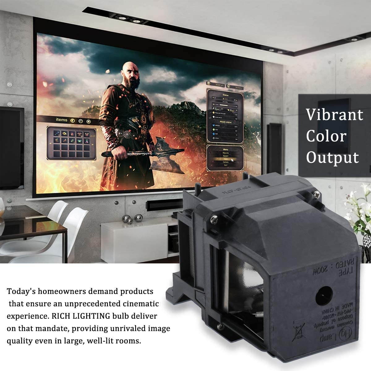 RICH LIGHTING LP88 Projector Lamp Bulb for Epson Elplp88 Powerlite Home Cinema 1040 2045 740HD 2040 1264 EX3240 EX7240 VS240 S27 X27 W29 97H 98H VS340 VS3445 V13H010L88 Replacement Projector Bulbs