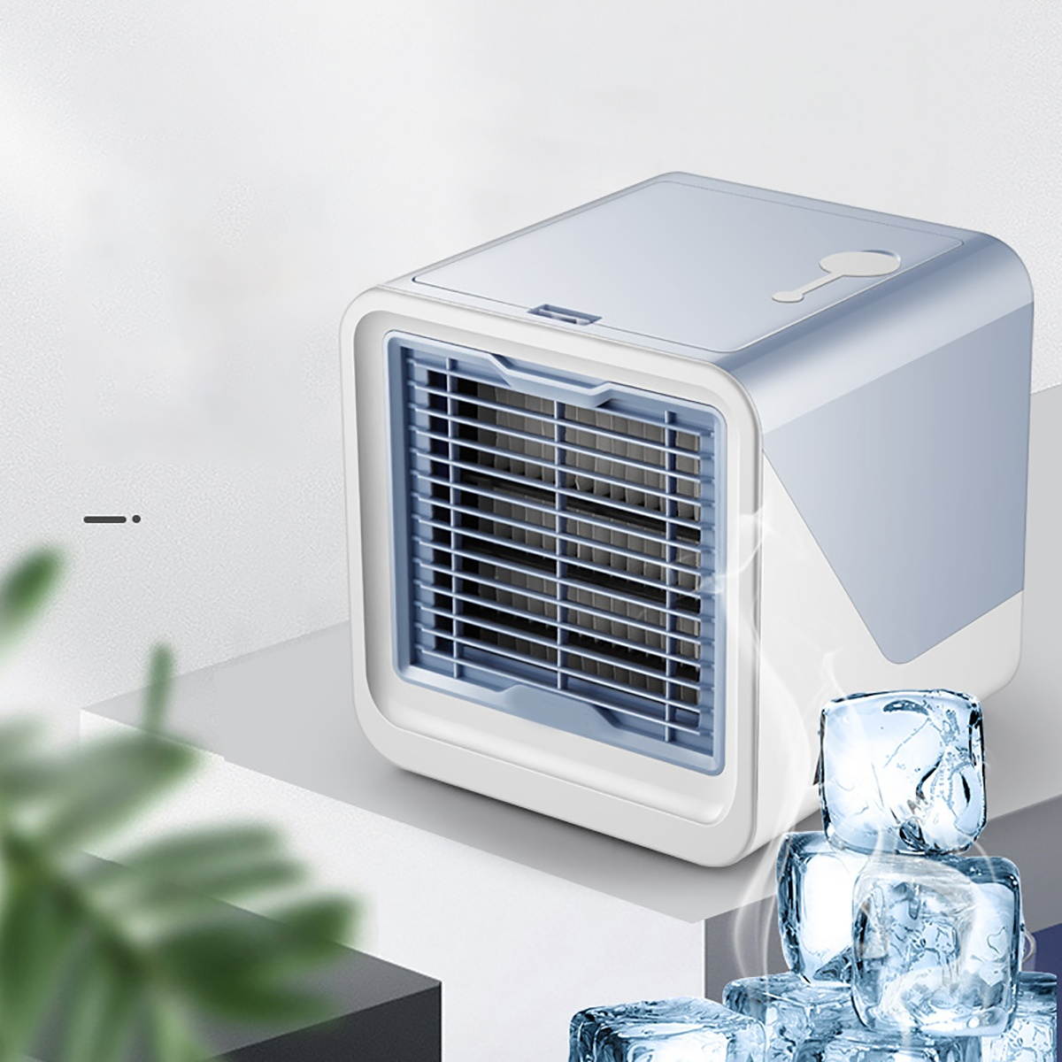 3 in 1 USB Fan Air Purifier Cooler Conditioner Desktop Humidifier Table Fan For Nightstand Office Dorm-Blue