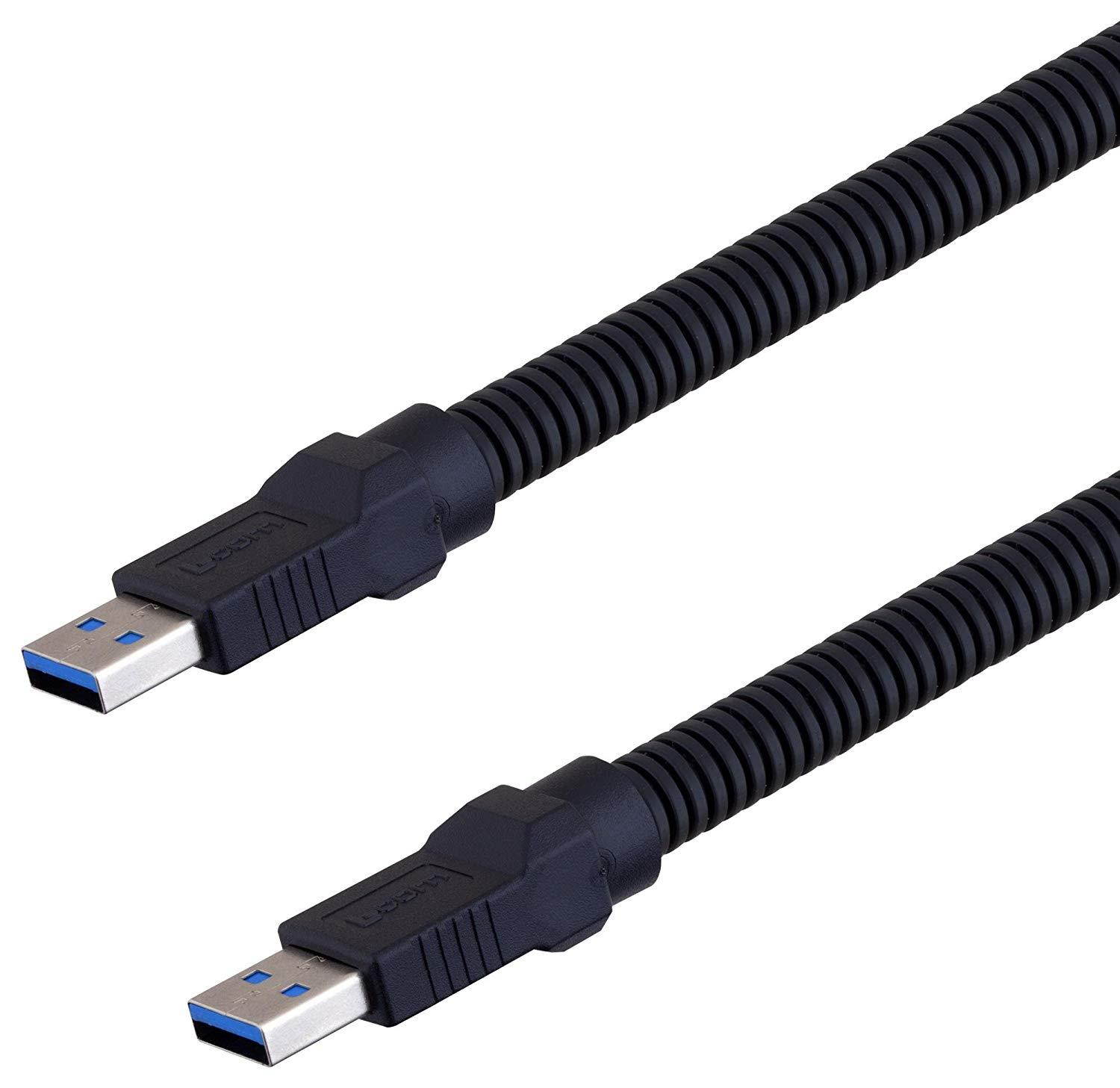 L-COM U3A00003-05M USB Cable, Plastic Armored, USB Type A Plug, USB Type A Plug, 0.5 m, 1.6 ft, USB 3.0, Black