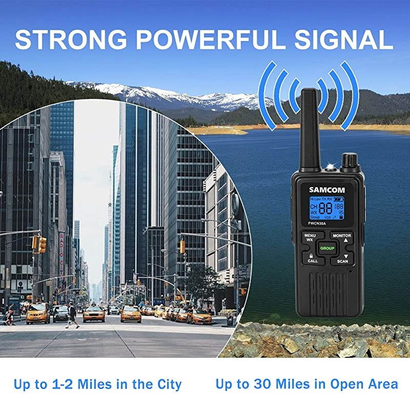 FRS Two Way Radio  FWCN30A Rechargeable Handheld Walkie Talkie Long Range 22 Channels with NOAA Weather Alert/Flashlight/LCD Display/Call Tone/Group/Keypad Lock (4 Packs