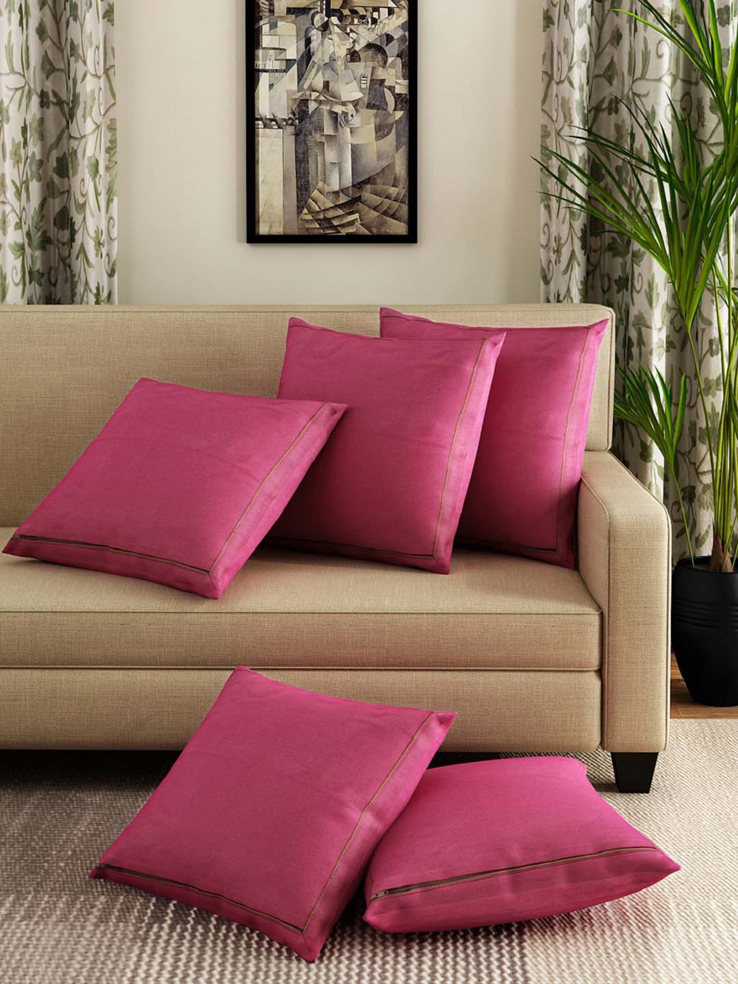 Swayam Purple Cotton 30 cm x 30 cm Cushion Covers - Set of 5