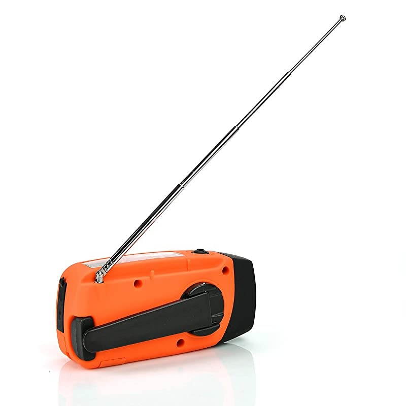 Upgraded Version IS088U+ Dynamo Solar Hand Crank Self Powered AMFMNOAA Weather Radio with LED Flashlight and 1000mAh Emergency Power Bank Orange