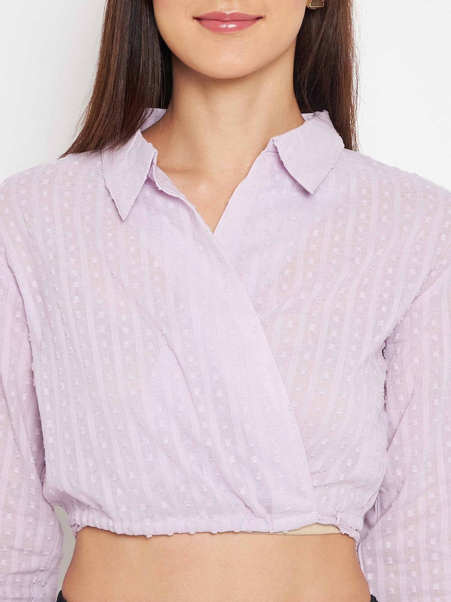 Camla Lilac Self Design Crop Shirt
