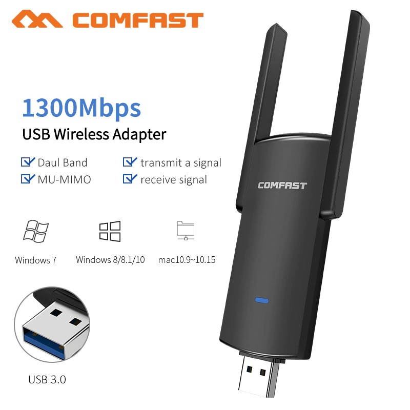 1300Mbps 5GHZ 2.4Ghz  USB Wireless Wifi Adapter RTL8812BU Wi-fi Network LAN Card PC Wifi Receiver 2*2dbi Wifi Antenna