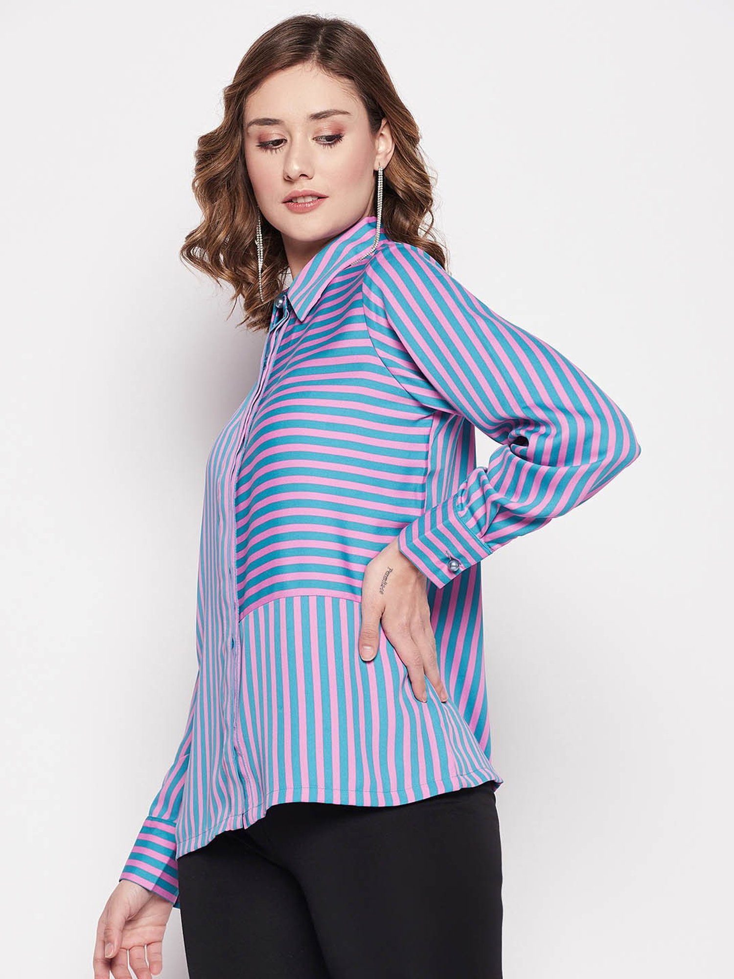 Camla by MADAME Blue & Pink Striped Shirt