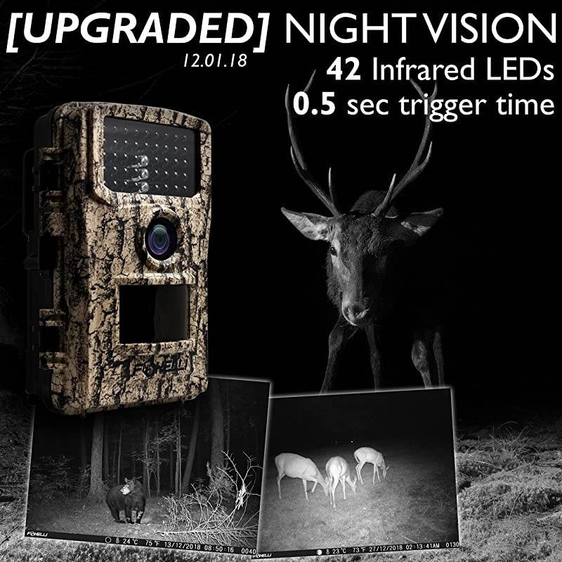 Trail Camera 14MP 1080P Full HD Wildlife Scouting Hunting Camera with Motion Activated Night Vision 120° Wide Angle Lens 42 IR LEDs and 24 LCD Screen IP66 Waterproof Game Camera