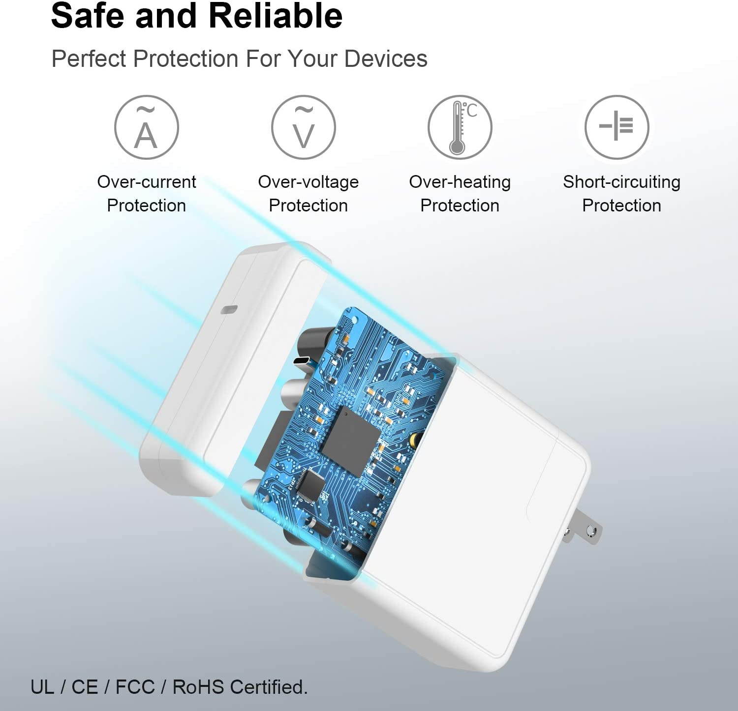 Mac Book Pro Charger USB C Power Adapter 61W, PD Mac Book Air Charger, Compatible 61W, 45W, 36W, 27W,12W for Mac Book Pro/Air, i-Pad Pro 12.9'', 11'',Switch, More Type C Devices,6.6ft USB C Cable