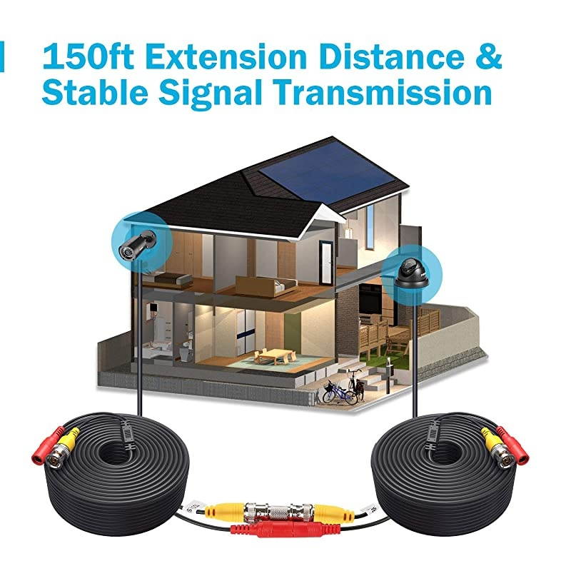 4 150 Feet Video Power Cable for Security Camera System AllinOne BNC Video and Power CCTV Security Camera Cable with Female Connectors 4Pack