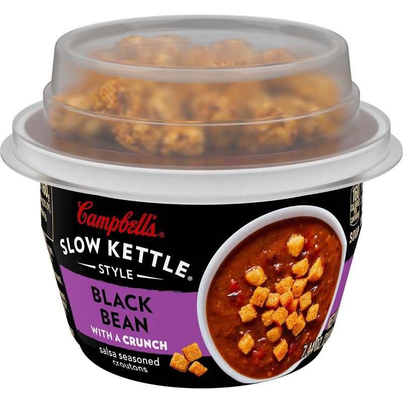Campbell&#39;s Slow Kettle Style Black Bean Soup With Crunchy Toppings, 7.44oz Microwavable Cup