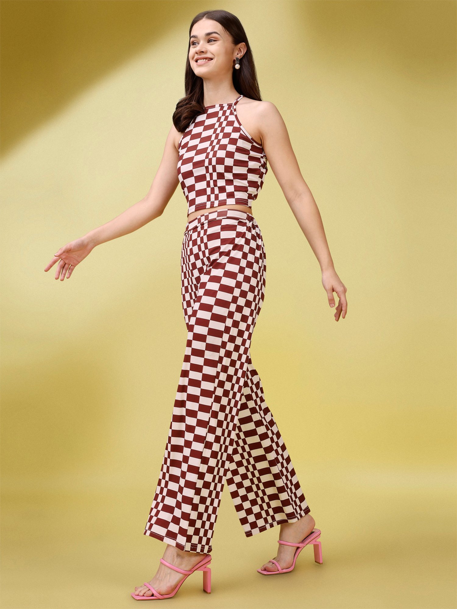 PURVAJA Maroon Checks Co-Ord Set