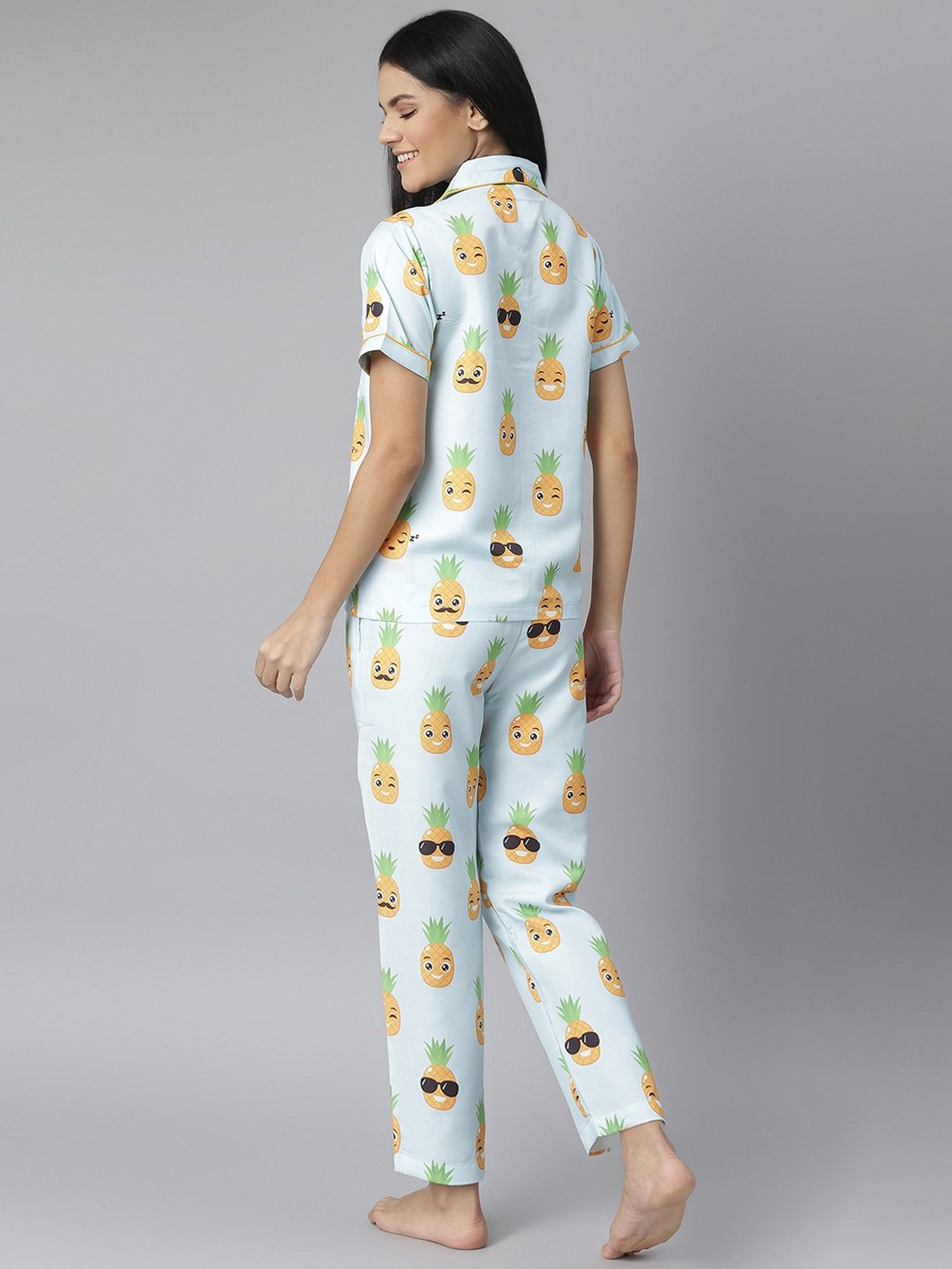 StyleStone Light Blue Pineapple Print Shirt With Pyjamas