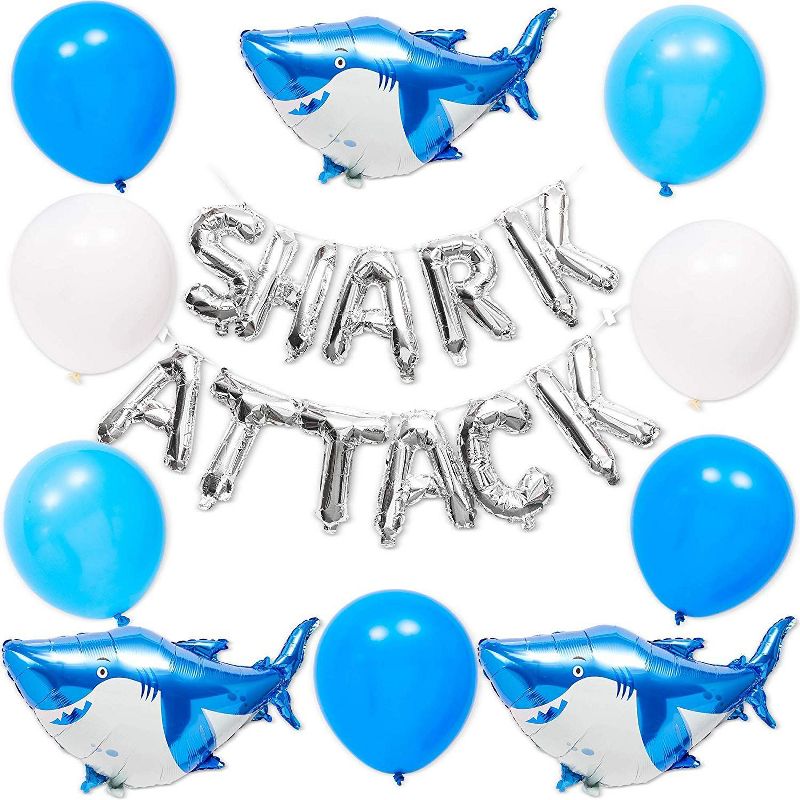 50Pcs  Shark Party Themed Shark Attack Metallic Foil Balloons for Baby Shower