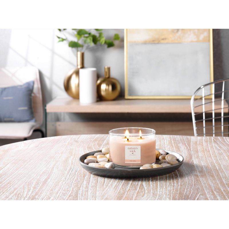 18oz Lidded Glass Jar Crackling Wooden 3-Wick Pink Coral Candle - Nature's Wick