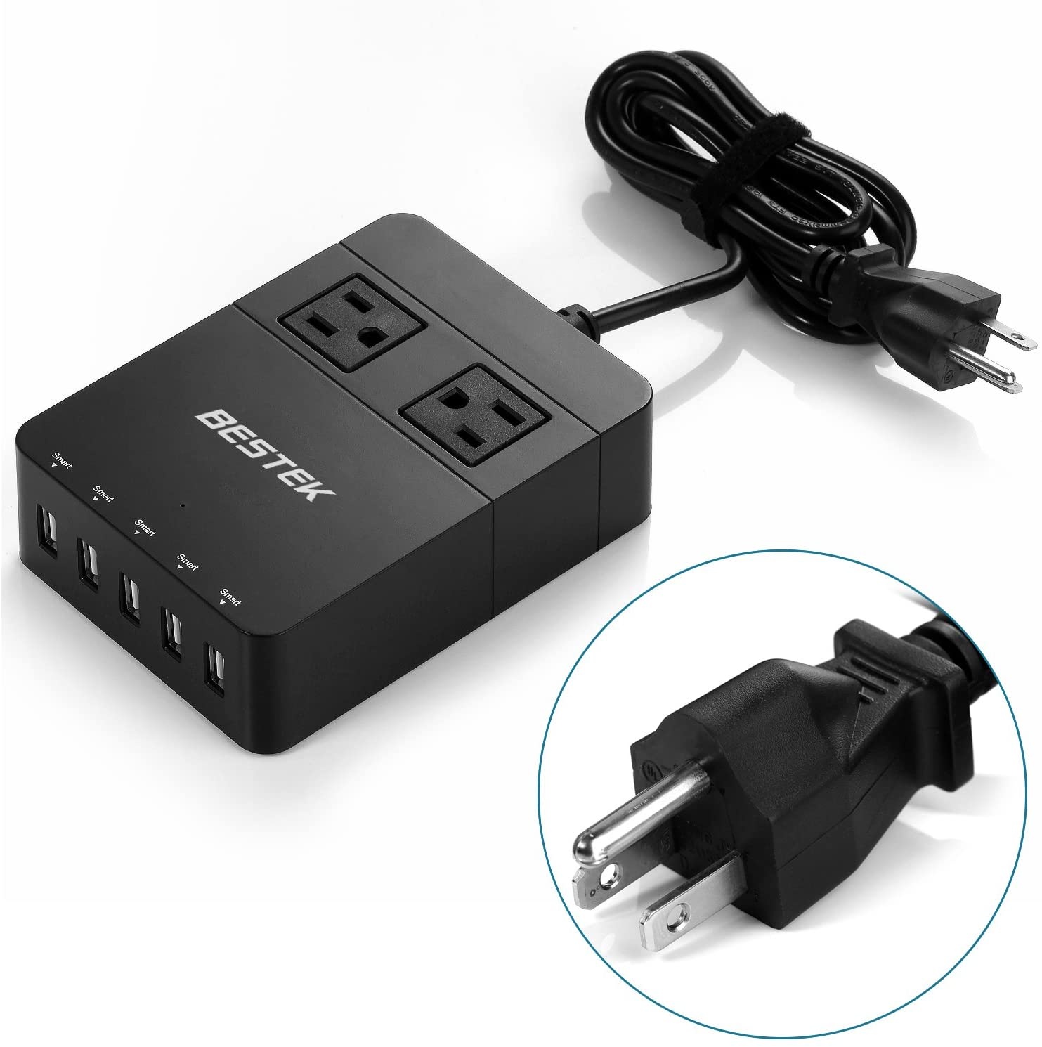 BESTEK USB Travel Power Strip with 8 International Adapters,5-Port 40W USB Charging Station with 2-Outlet Surge Protector