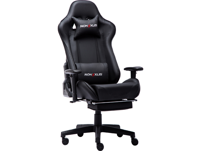 Nokaxus Gaming Chair Large Size High-Back Ergonomic Racing Seat with Massager Lumbar Support and Retractible Footrest PU Leather 90-180 Degree Adjustment of backrest Thickening sponges