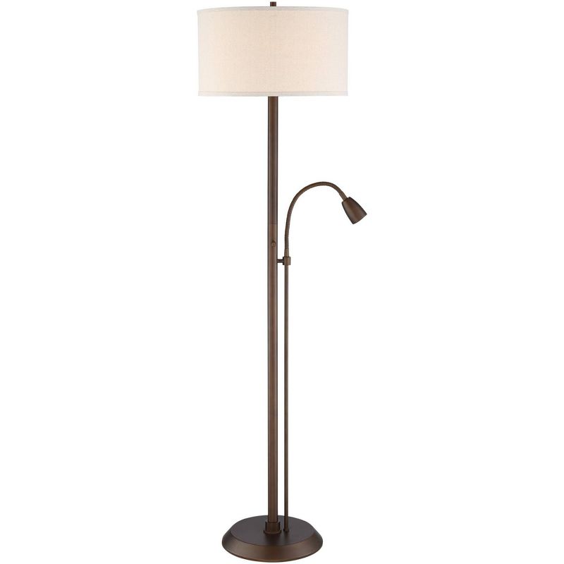 Possini Euro Design Modern Floor Lamp with Reading Light LED Oil Rubbed Bronze Oatmeal Fabric Drum Shade for Living Room Bedroom