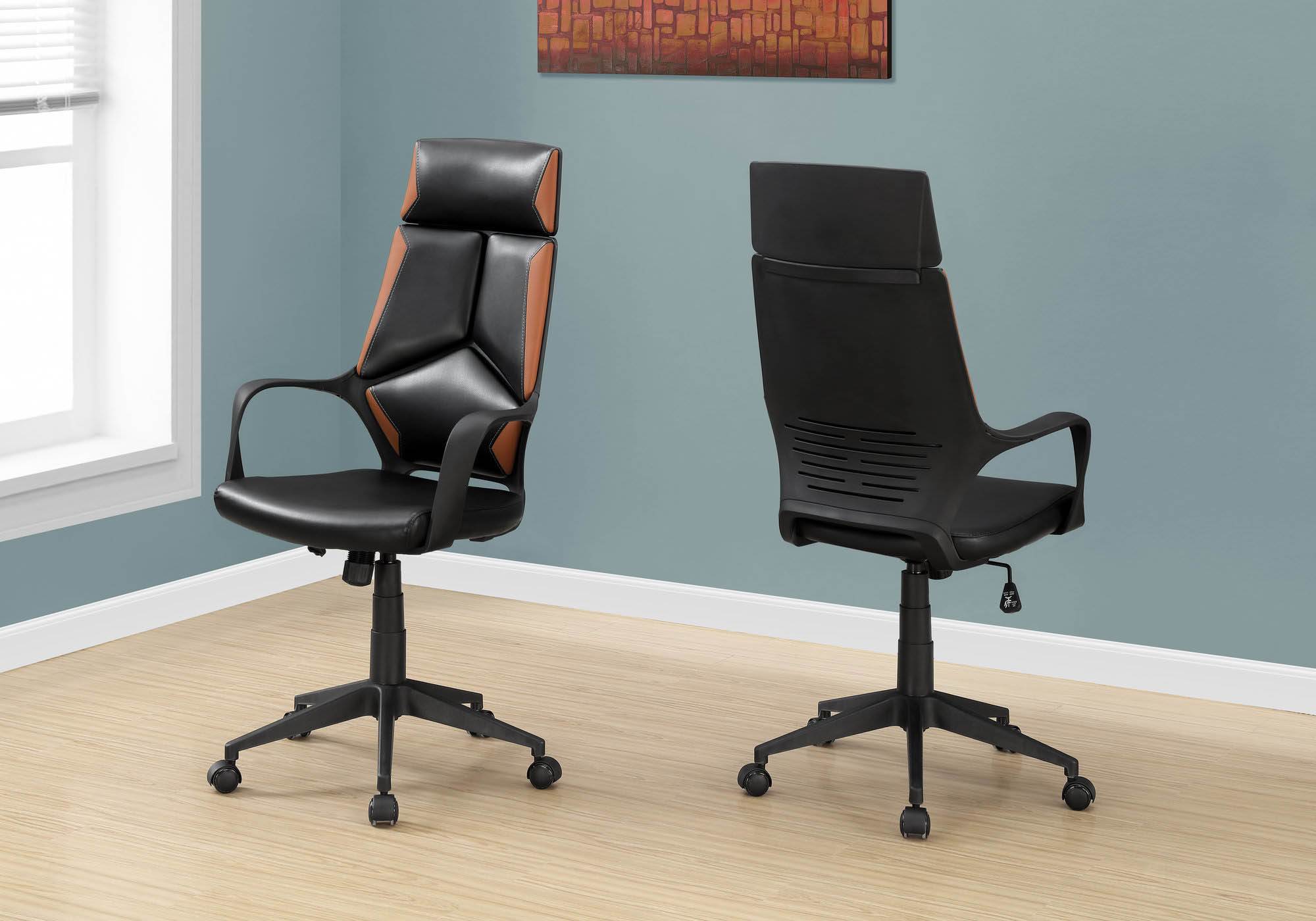 Monarch Specialties Contemporary Black and Brown Leather-Look High Back Executive Office Chair