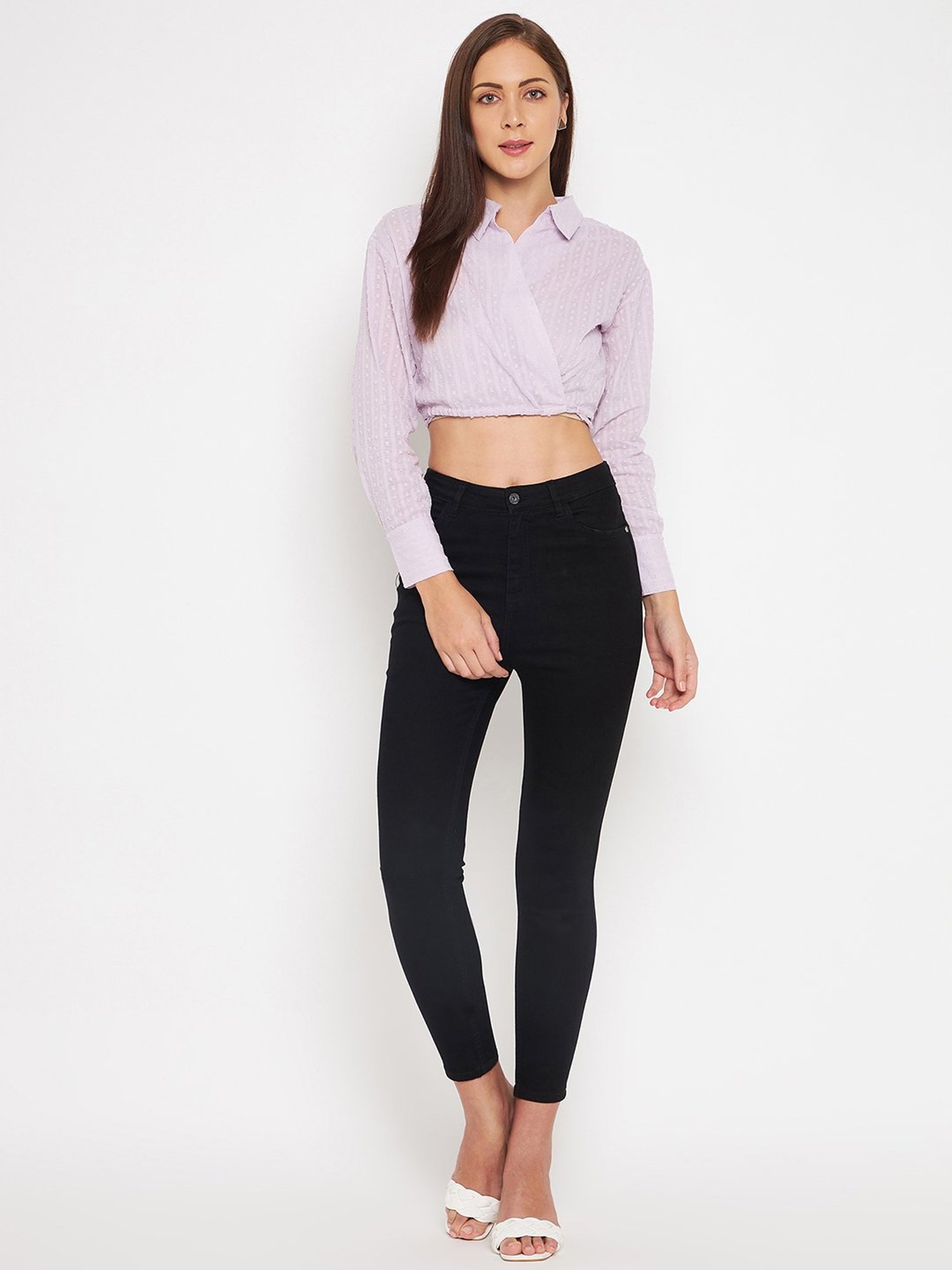 Camla Lilac Self Design Crop Shirt