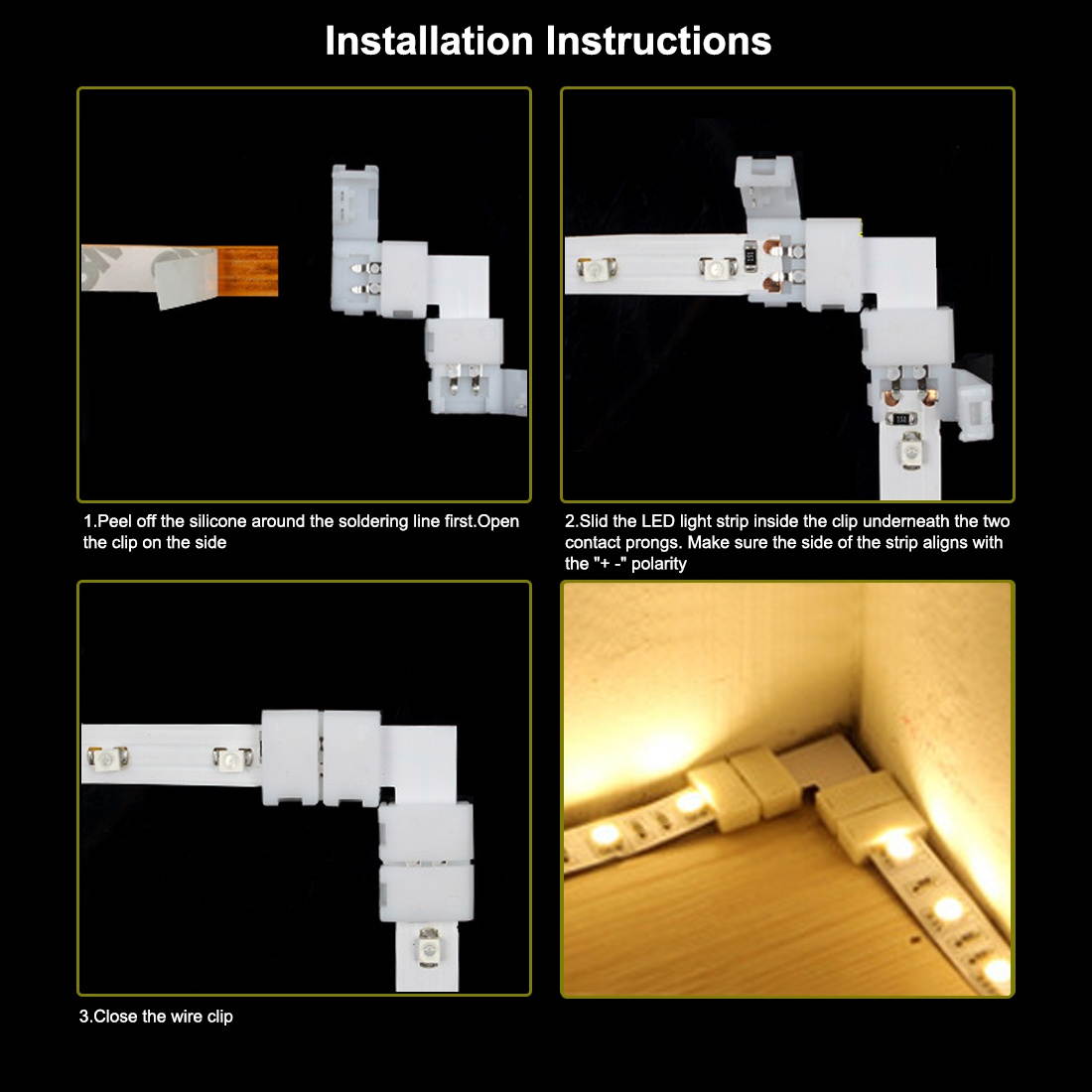 8mm 2P L-shape LED Strip Connector Right Angle Corner Connectors for Single Color 3528 2 Conductor LED Strip Lights Strip to Strip 5Pcs