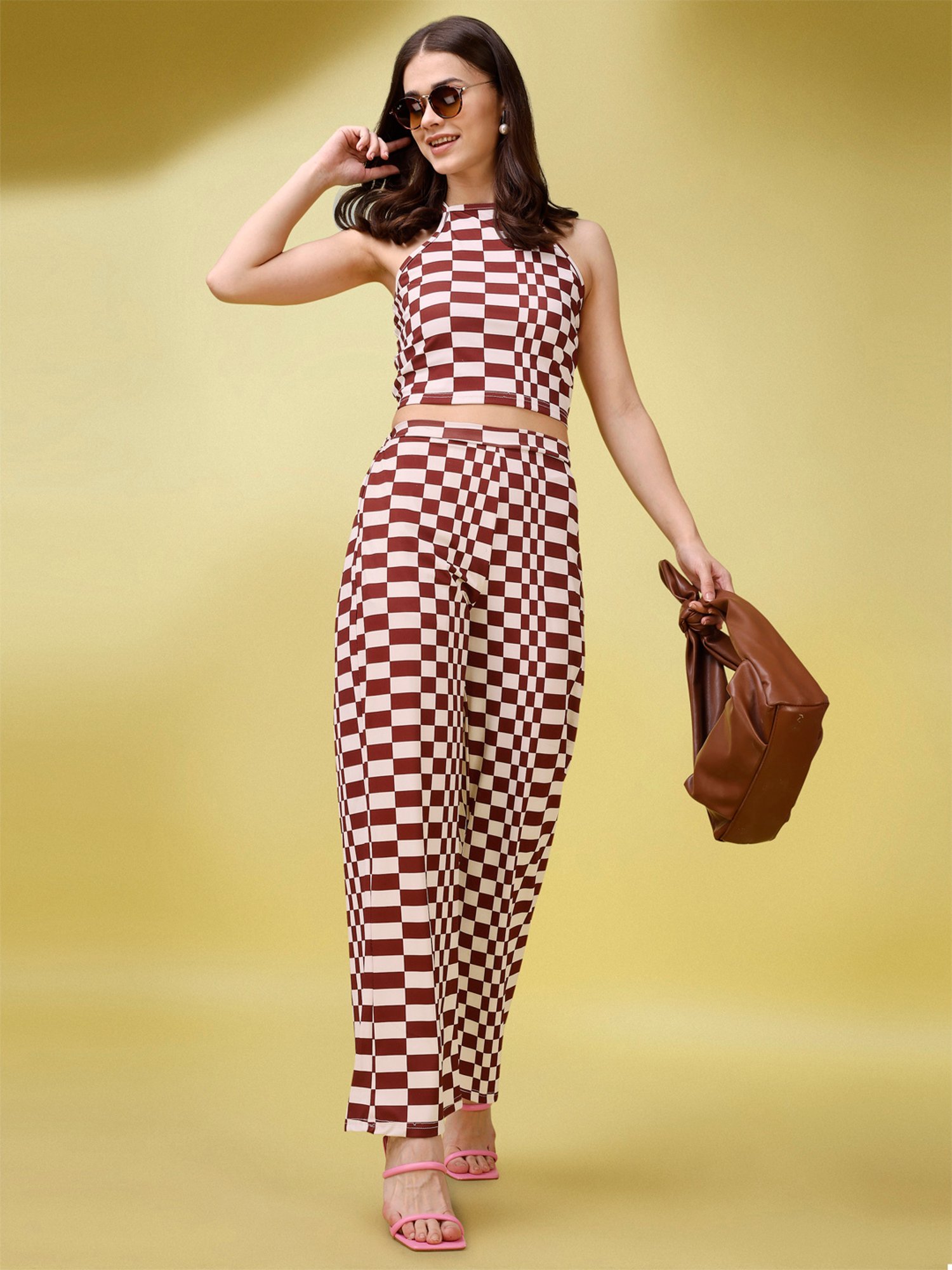 PURVAJA Maroon Checks Co-Ord Set