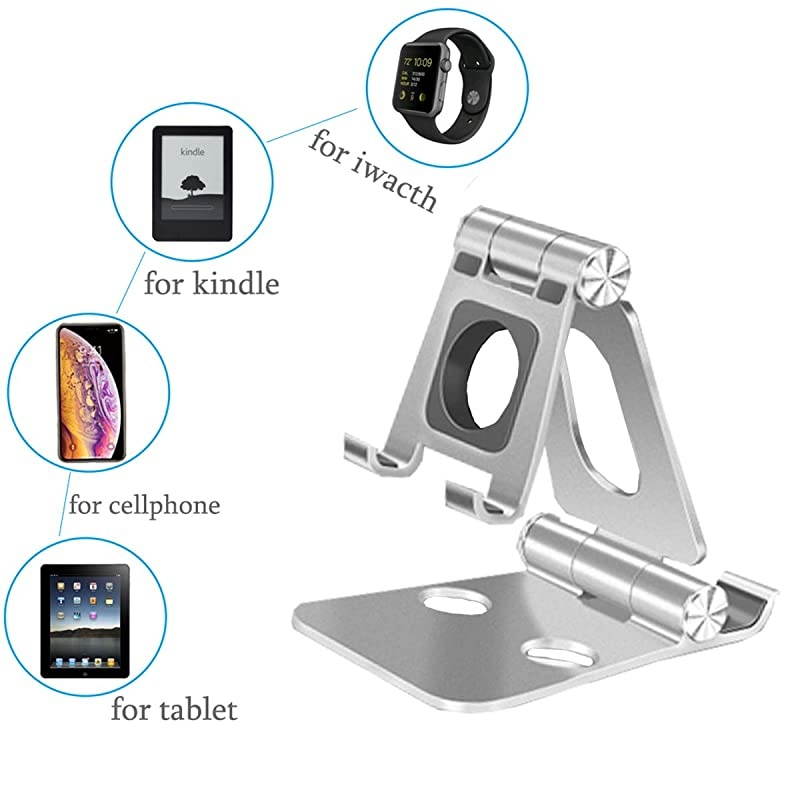 Phone/Tablet Stand,Double Foldable Holder for iPhone11 Pro Max Xs SE Desktop Stand for Apple Watch Charger, Holder Dock with iPad, Kindle, Nexus, Tab, E-Reader (4-13'')
