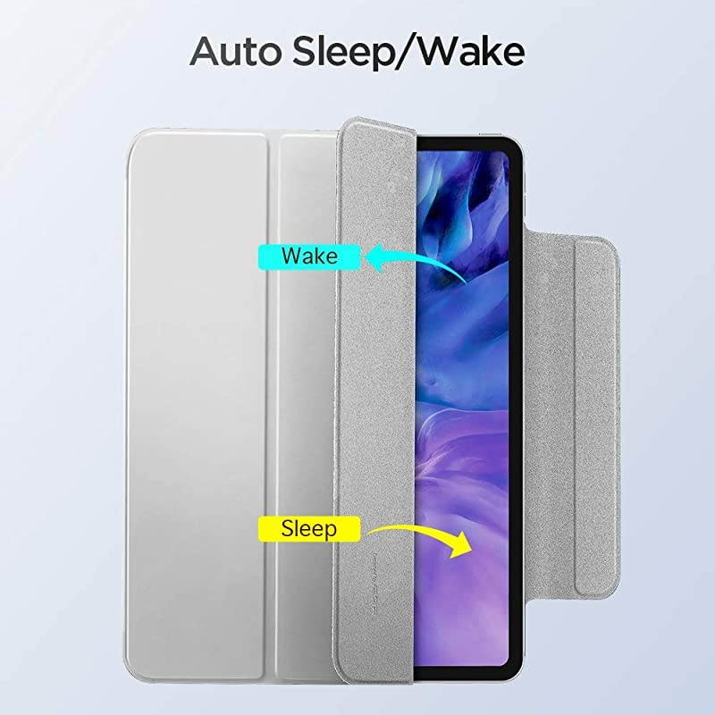 Rebound Magnetic Smart Case for iPad Pro 11 2020 2018 Convenient Magnetic Attachment Supports Pencil Pairing Charging Smart Case Cover Auto SleepWake Trifold Stand Case Gray