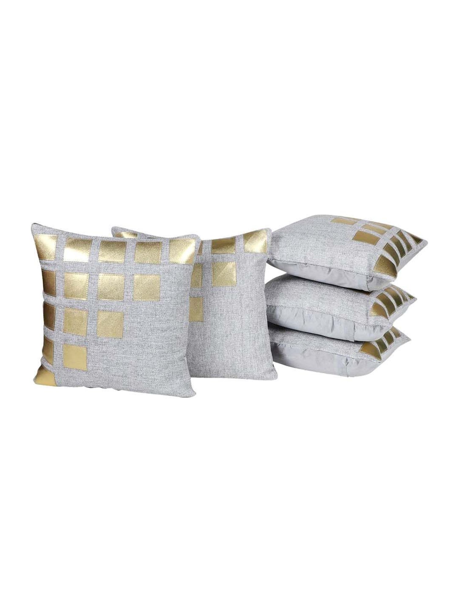 MFD HOME Furnishing Grey & Golden Jute Cushion Cover - Set of 5