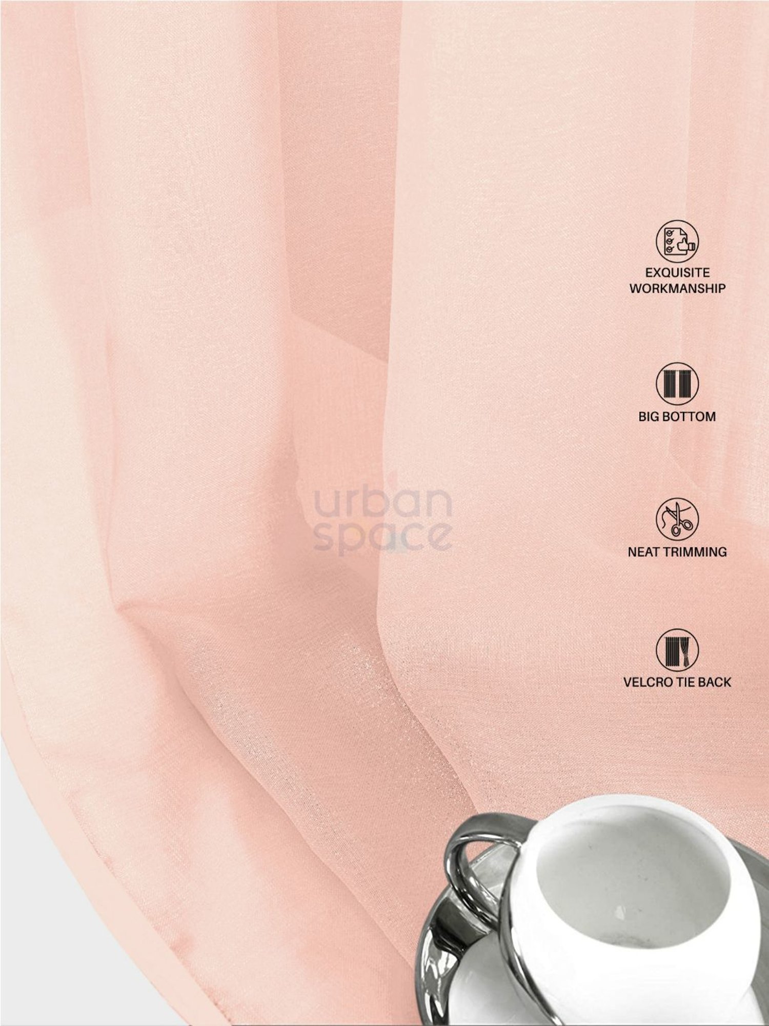 Urban Space Textured Pink Polyester 5 ft Sheer Window Curtains - Set of 2