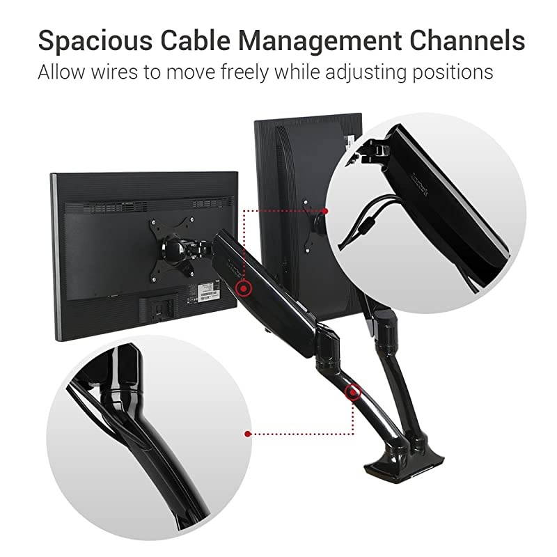 Dual Monitor Arm - Adjustable Gas Spring Desk Mount for 10 to 27 inch VESA Compatible Screens, Full Motion Monitor Stand with C clamp and Grommet Base D5D