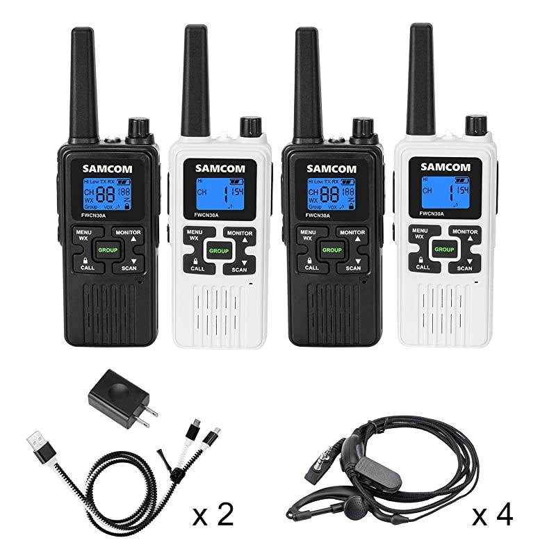 FRS Two Way Radio  FWCN30A Rechargeable Handheld Walkie Talkie Long Range 22 Channels with NOAA Weather Alert/Flashlight/LCD Display/Call Tone/Group/Keypad Lock (4 Packs