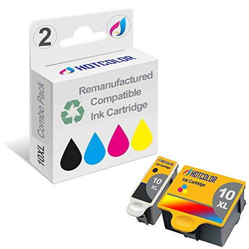 HOTCOLOR 2-Pack #10XL (1 Color and 1 Black) Compatible for Kodak 10B 10C Compatible Ink Cartridges for EasyShare 5100 5300 5500 Kodak ESP 3 3250 5 5210 5250 6150 7 7250 9 9250