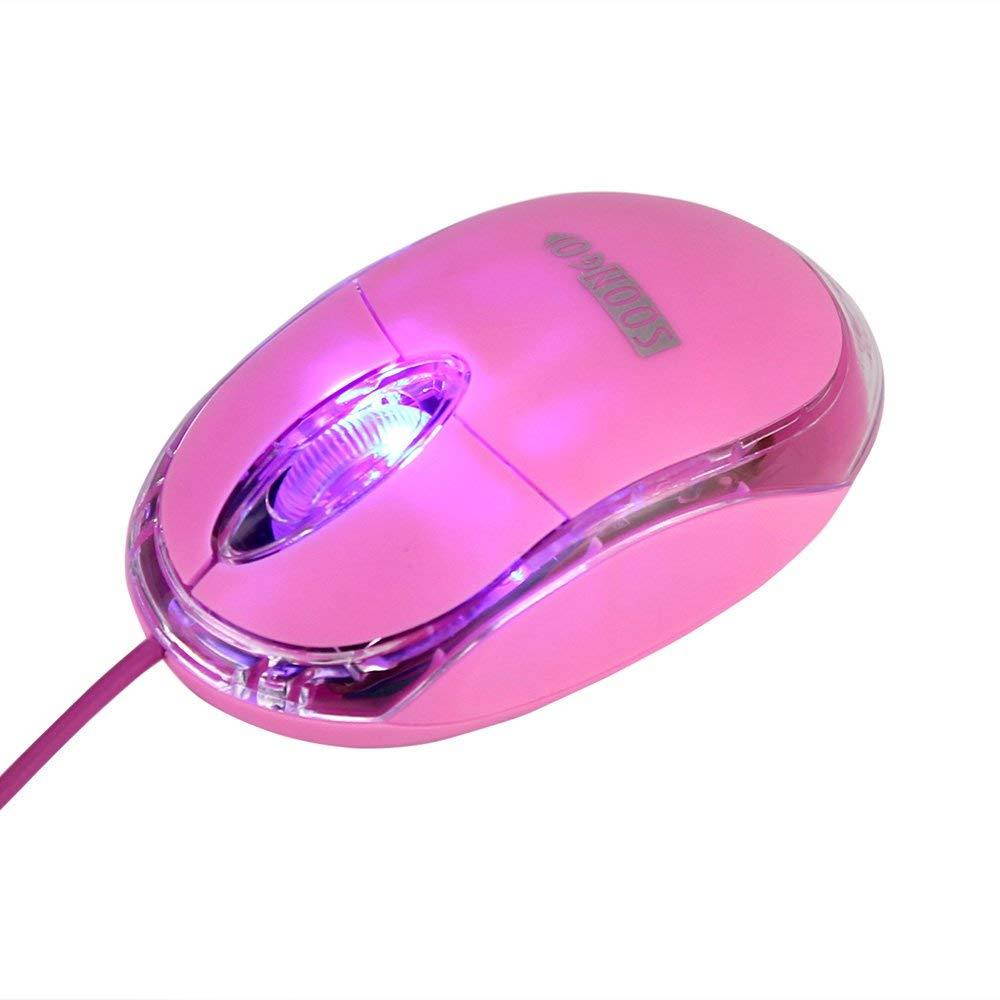 Mini Optical Wired Ergonomic Mouse LED Light Pink Computer Notebook Laptop Mice for Children and Lady by SOONGO