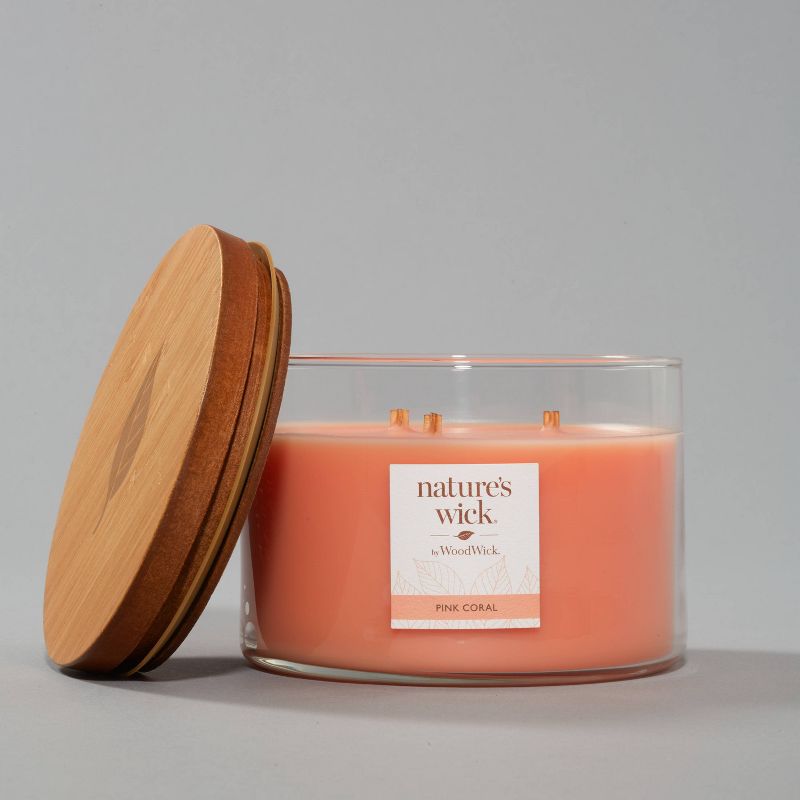 18oz Lidded Glass Jar Crackling Wooden 3-Wick Pink Coral Candle - Nature's Wick