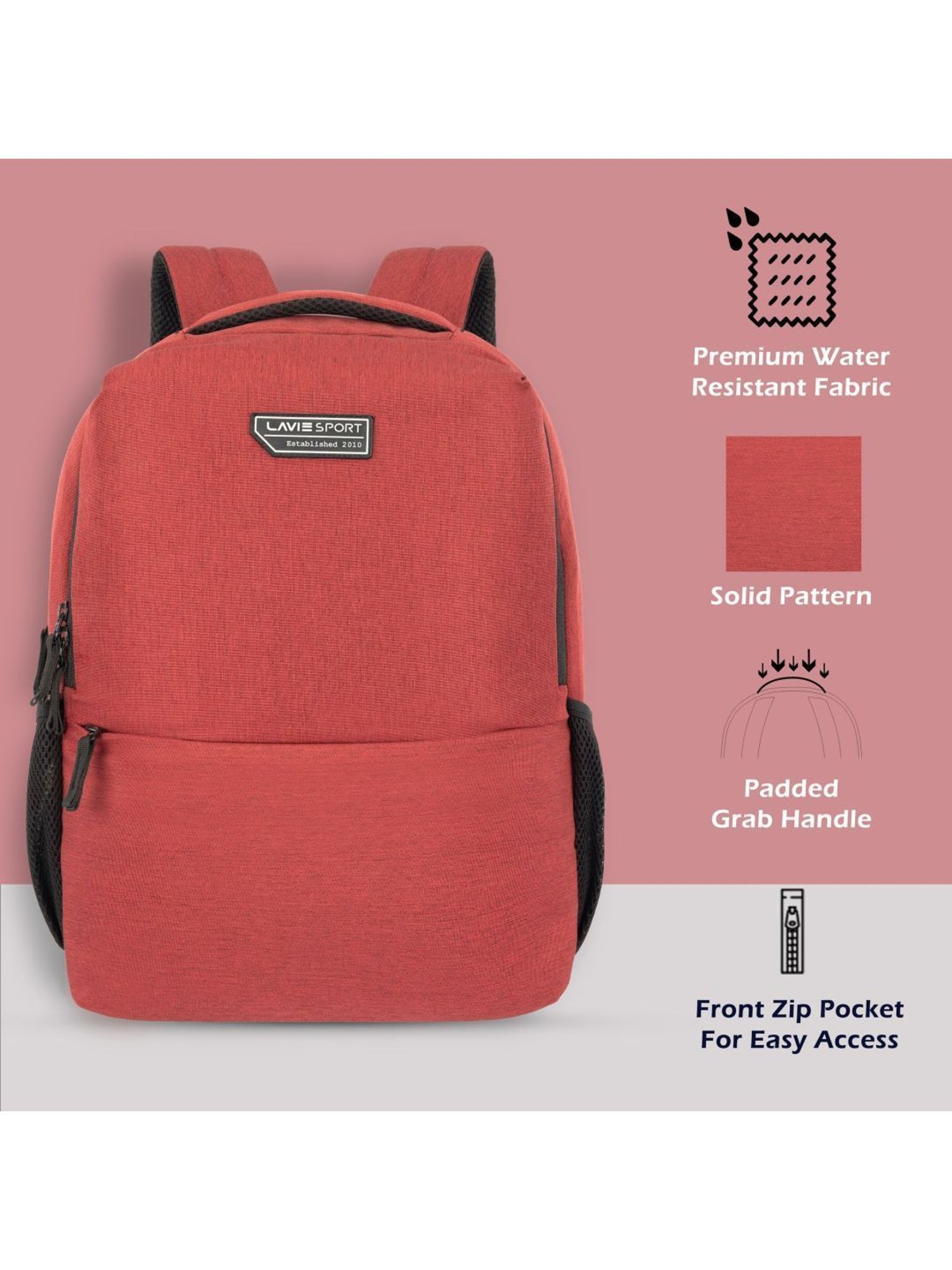 LAVIE SPORT Red Polyester Solid Laptop Backpack - 21 Ltrs