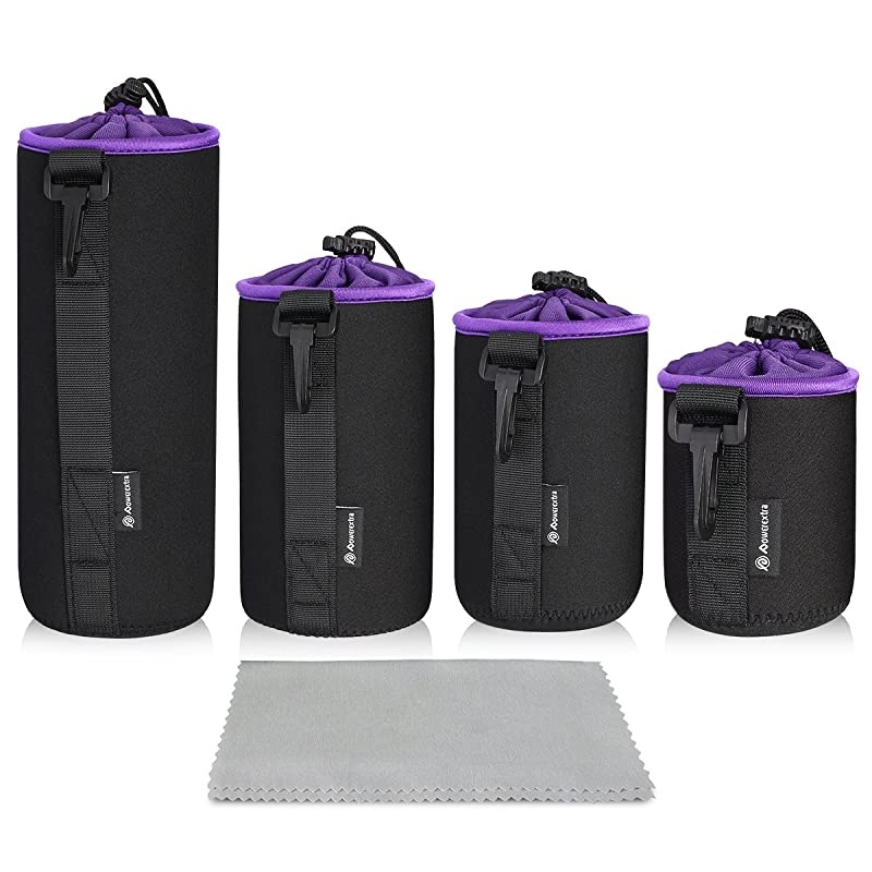 4 x Lens Case Lens Pouch Bag with Thick Protective Neoprene Soft Plush Compatible with DSLR Camera Lens Canon Nikon Sony Olympus Panasonicetc Includes Small Medium Large X Large