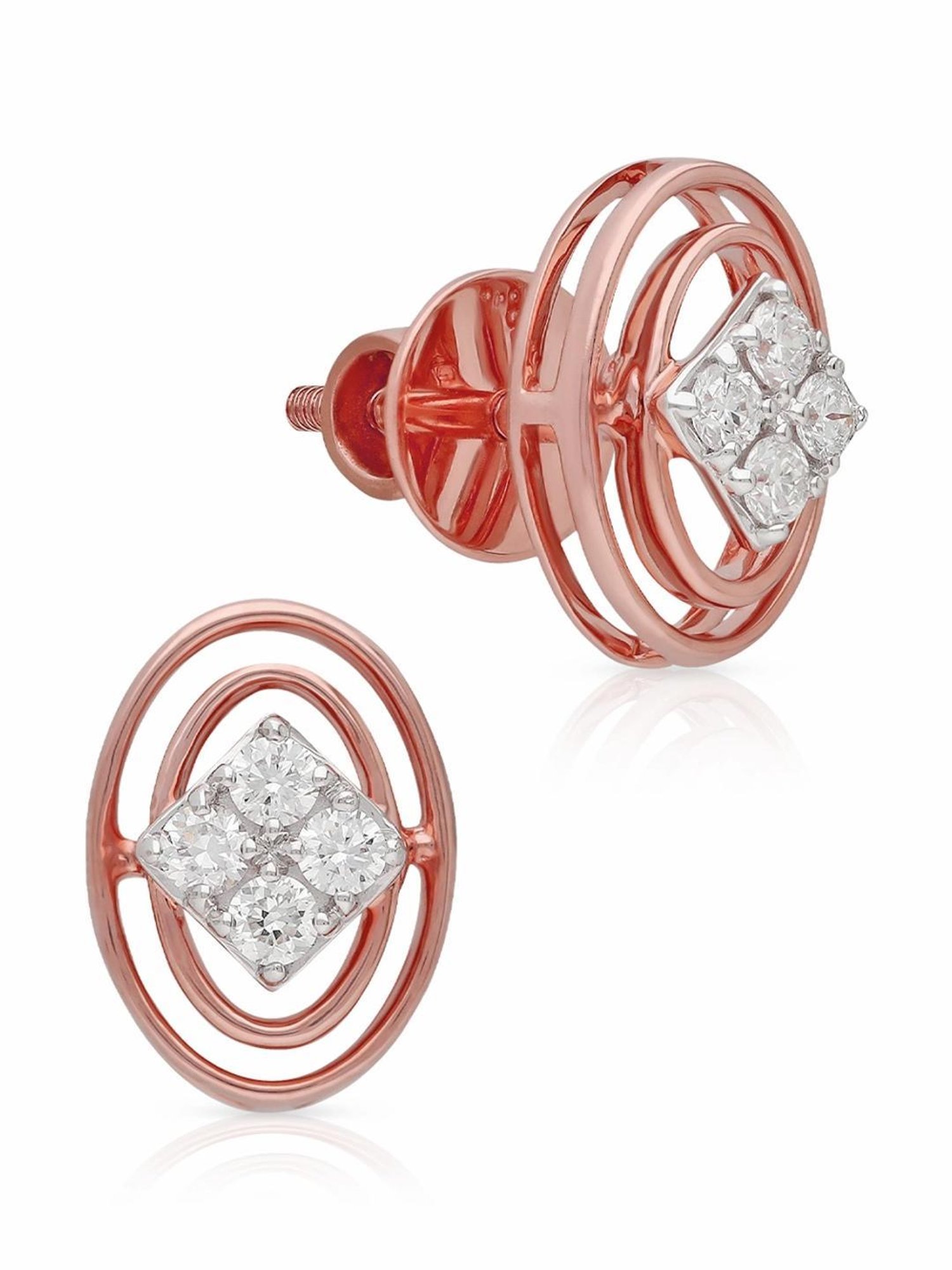 Malabar Gold and Diamonds 18k IGI Certified Diamond Rose Gold Stud Earrings for Women