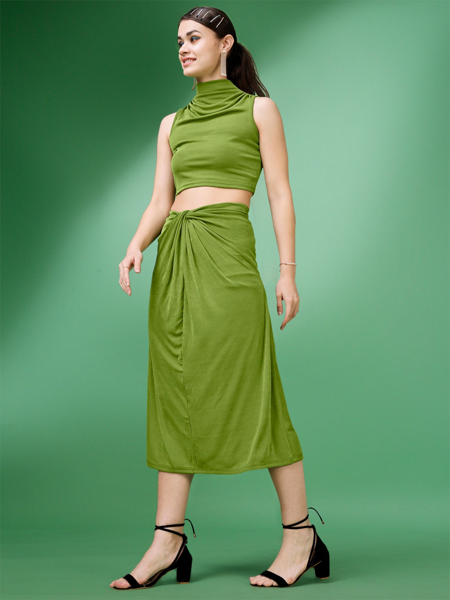 PURVAJA Light Green Midi Co-Ord Set