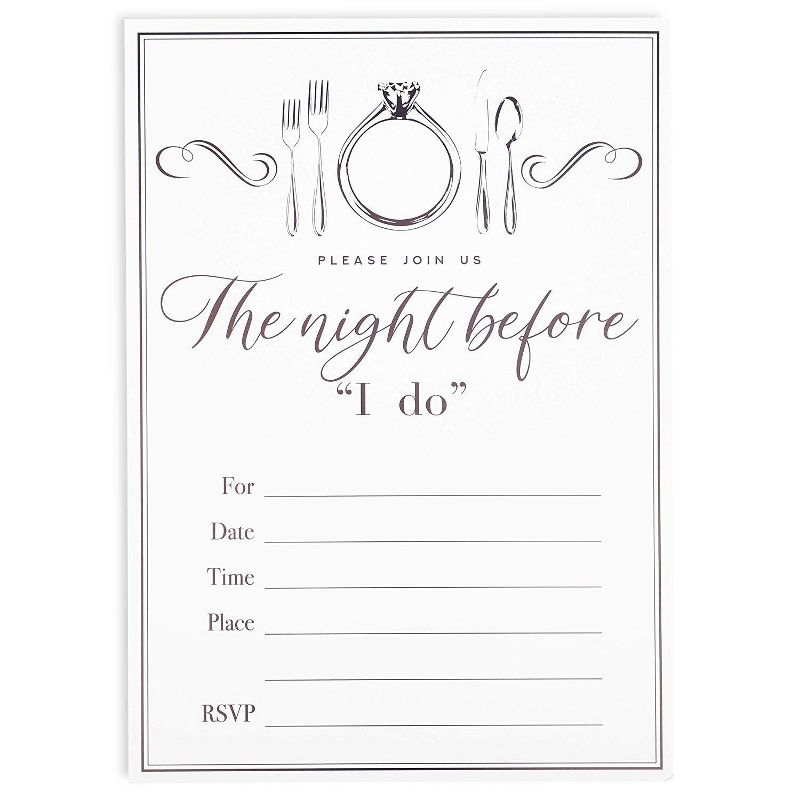 36 Pack Wedding Rehearsal Party Fill-in Invitation with Envelopes, Ring Design, White, 5" x 7"