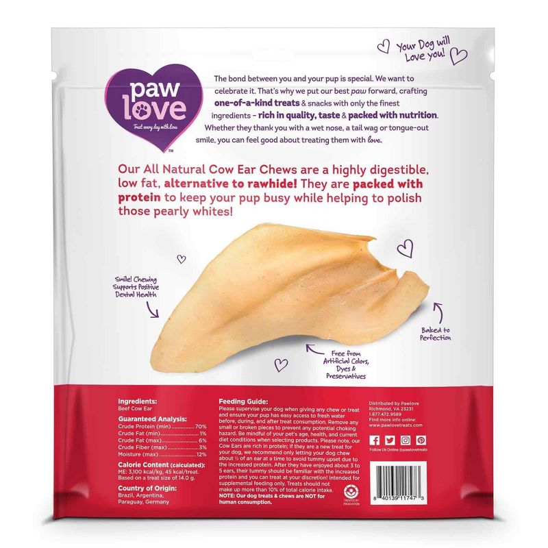 Paw Love Cow Ears Beef Dental Chews Dog Treats - 4pk