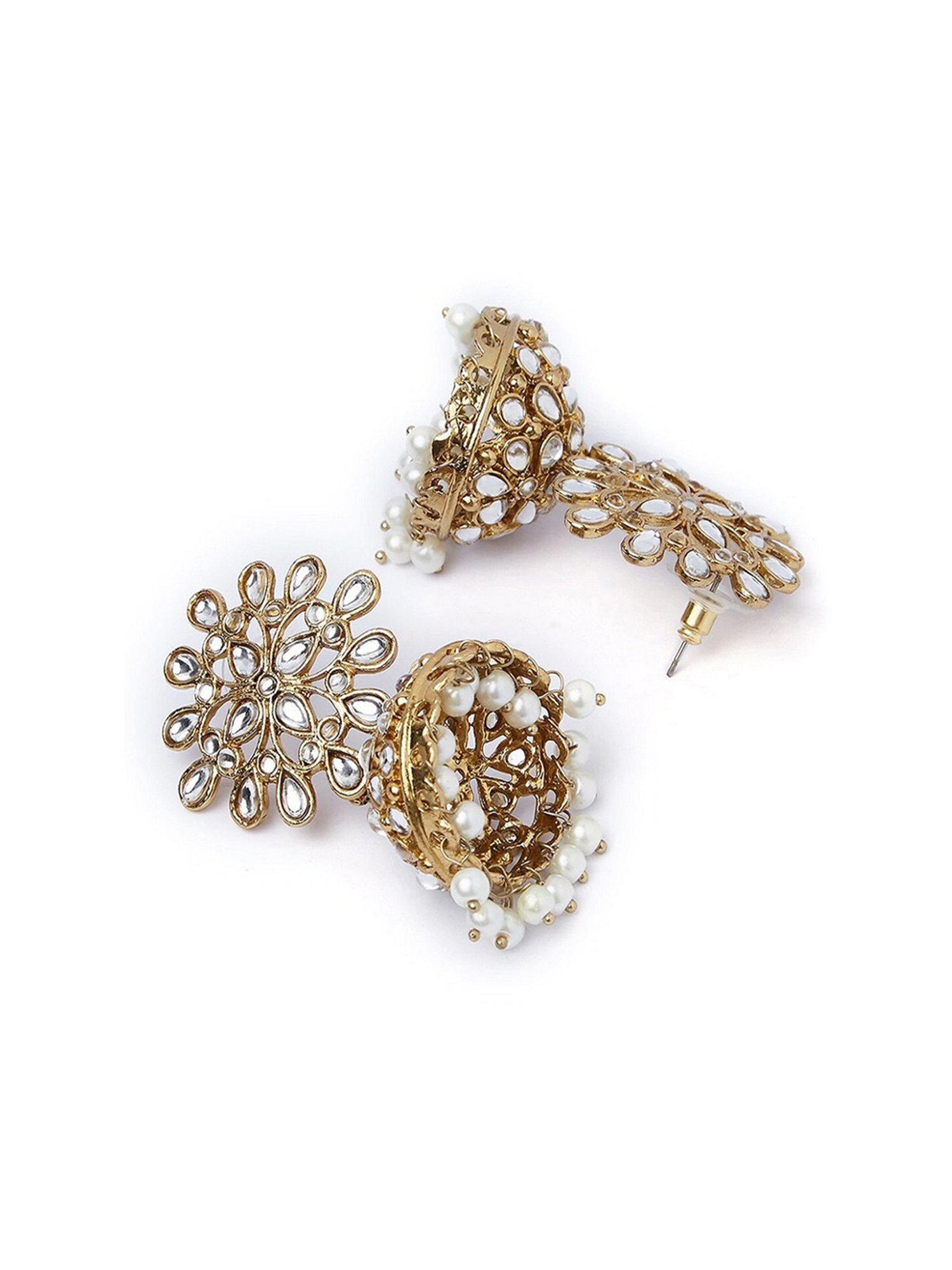 Fida Ethnic Indian Traditional Gold Kundan Stone Jhumki Earrings