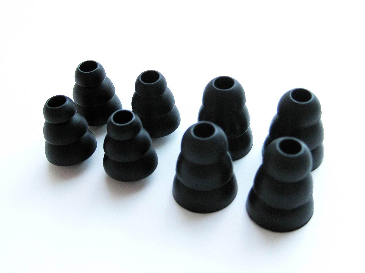 8pcs 4 Small and 4 Large Black Soft Triple Flange Replacement Eartips Earbuds Set for Audio-Technica CK Series CKS Series CKM Series CKL Series CKF Series and ANC Series In-Ear Earphones Headset